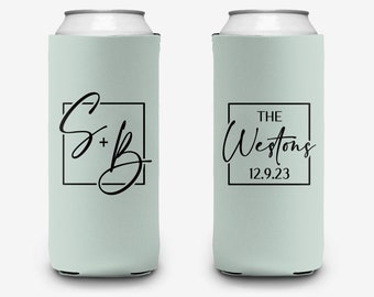 Wedding Custom Can Cooler, Modern Circle Wedding Can Cooler Favors, Personalized Can Cooler Sleeve