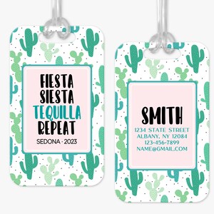 Personalized Luggage Tag, Fiesta Cactus Luggage Tag, Vacation Bag Tag, Custom Luggage Tags, Girls Trip Bag Tag