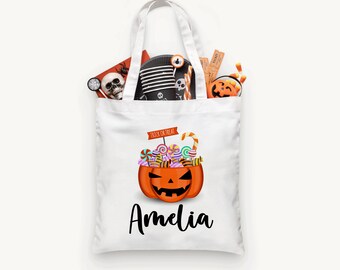 Personalized Candy Pumpkin Trick or Treat Bag, Personalized Halloween Bag ,Custom Kids Halloween Bag