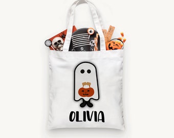 Personalized Ghost Trick or Treat Bag, Personalized Halloween Bag ,Custom Kids Halloween Bag