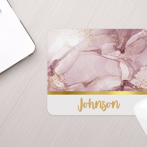 Personalized Pink Marble Mousepad Personalized Pink Gold Marble Monogram Mouse pad