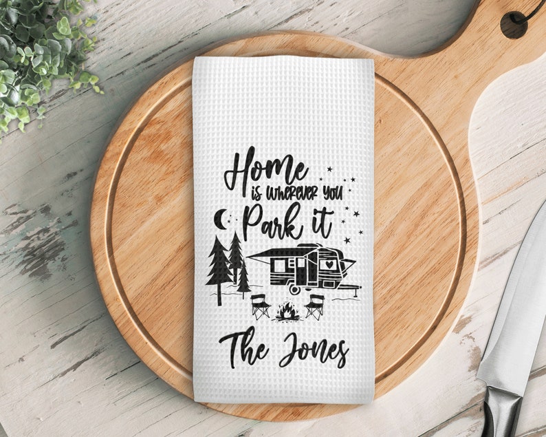 kitchen towel Made from 100% microfiber waffle weave, print your chosen message is the Great Gift for Camper