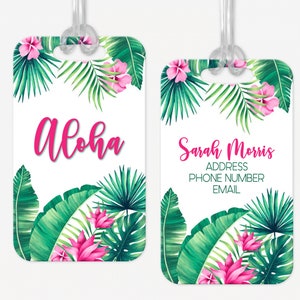 Personalized Luggage Tag, Tropical Aloha Beach Luggage Tag, Vacation Bag Tag, Custom Luggage Tags, Girls Trip Bag Tag