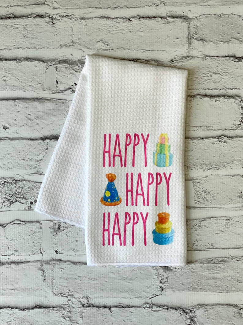 Nora Fleming Inspired Happy Birthday Kitchen Towel Etsy
