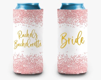 Bachelorette Party Can Cooler Rose Gold Confetti Can Cooler Bridal Party Personalized Can Cooler Sleeve