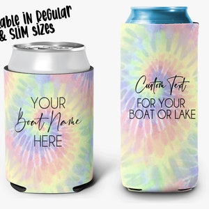 Boat Name Tie Dye Swirl Can Cooler Personalized Can Cooler Sleeve