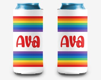 Rainbow Stripe Colorblock Can Cooler Personalized Can Cooler Sleeve