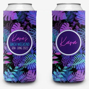 Tropical Neon Palm Event Can Cooler Party Huggers Personalized Can Cooler Sleeve