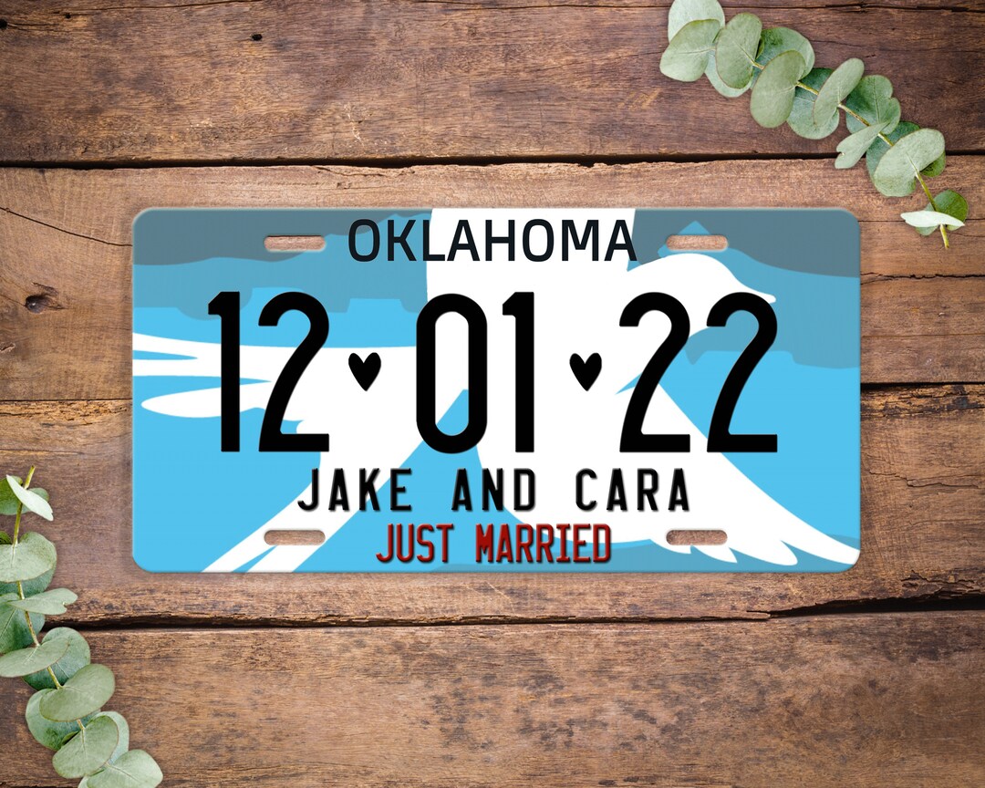 Oklahoma Personalized Wedding License Plate Just Married Etsy