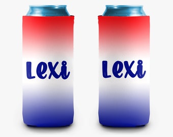 Red White Blue Ombre USA Can Cooler Personalized Can Cooler Slim and Regular Sleeve