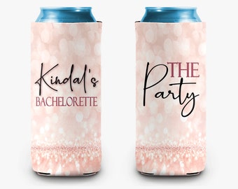 Wife of the Party The Party Bachelorette Party Can Cooler Rose Gold Confetti Bridal Party Personalized Can Cooler Sleeve