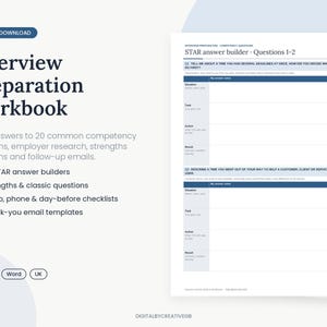 Interview Preparation Workbook UK, STAR Method Answers, Competency Questions, Job Interview Planner, Printable PDF and Word