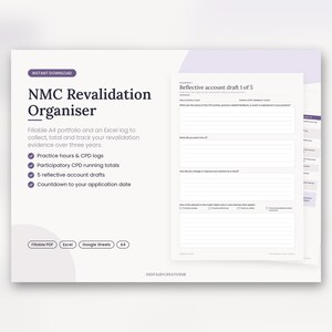 Portfolio rewalidacji NMC, dziennik PDF w programie Excel z możliwością wypełniania, narzędzie CPD Tracker (pobranie cyfrowe)