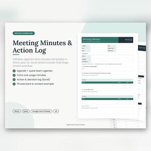 Editable Meeting Minutes & Action Log Templates (Word, Excel)
