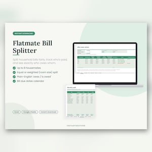 Flatmate Bill Splitter Spreadsheet, Housemate Expense Tracker (Excel/Google Sheets)