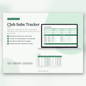 Suivi des adhésions au club sportif, cotisations, commandes d'équipements, présence (Excel/Google Sheets)