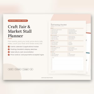Planer für Kunsthandwerksmärkte, Checkliste für den Markt, Verkaufsübersicht, Preisschilder (A4 PDF)