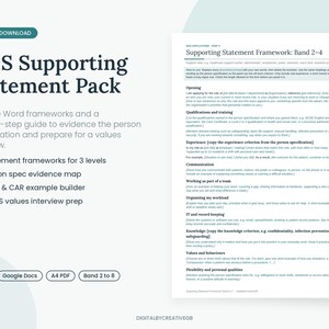 NHS Supporting Statement Template, NHS Job Application, Person Specification, Values Based Interview Prep, Band 2 to 7, Word