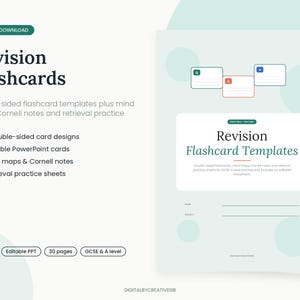 Modelli di flashcard, mappe mentali e appunti Cornell modificabili per la revisione degli esami GCSE (download digitale)