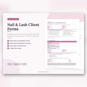 Editable Nail & Lash Tech Forms, Consultation, Patch Test, Treatment Record (Digital Download)