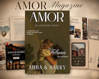 Anniversary Magazine Template, Couple Valentine's Gift, Custom Canva Design (Digital Download)