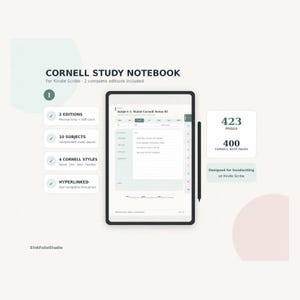 Hyperlinked Cornell Study Notebook for Kindle Scribe | 10 Subjects, 4 Styles (PDF)