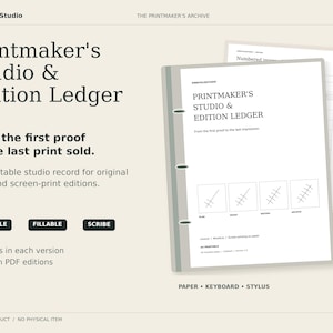 Printmaking Studio Binder & Edition Ledger, Linocut  Screen Printing Records, Printable Fillable PDF, Kindle Scribe