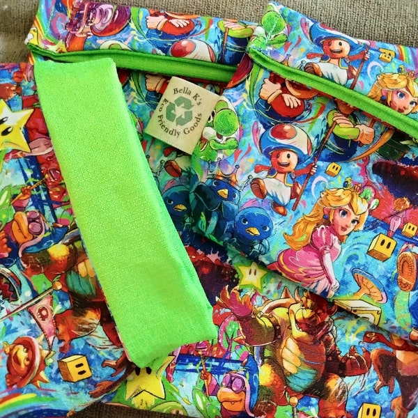 Reusable Bags~ Sandwich Snack Size~ Zero Waste~ Eco Friendly~ Reusable Goods~ Washable~ Adult and Kid Prints~super bros