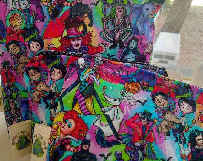 Reusable bags RARE, tim burton, snack bags, beetlejuice, eco cloth, reusable, lunch bags, tim burton decor, ecofriendly
