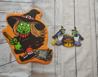 Vintage witch yard sign and witch wooden wall hanging