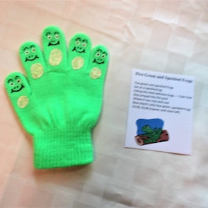 Five green and speckled frogs hand puppet, teacher gift