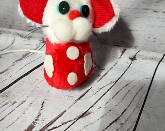 Vintage Russ Berrie Plush Christmas Mouse 4" Beanie 1978