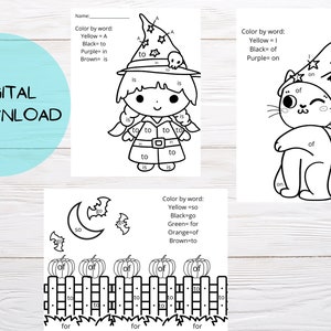 Halloween Coloring Sheets Color by Words Site Word Coloring - Etsy