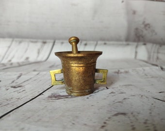 Vintage Brass Mortar and Pestle Apothecary Tool 2 Inches