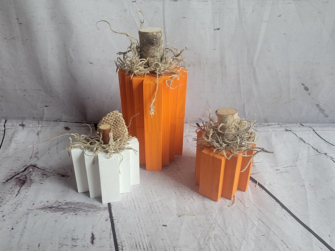 Rustic Wooden Handpaint Handmade Pumpkins Set of 3 Fall Halloween Decor ...