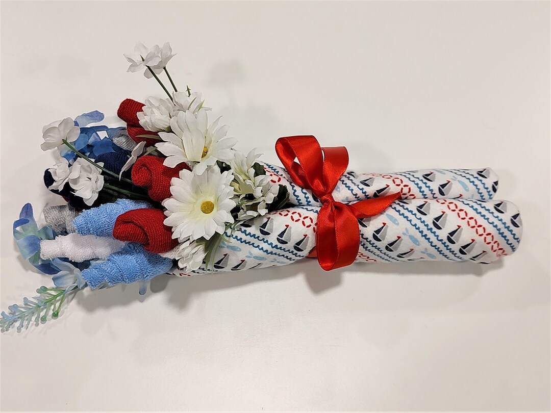 Baby Boy Sock Bouquet, Sale Boat Recieving Blanket, New Mom Gift Etsy