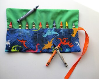 Dinosaur crayon roll, crayon holder, crayon favors, goody bags, travel crayons