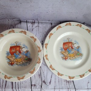 Bunnykins Salad Plate & Bowl Sailing Bunnies Royal Doulton Matching Set