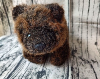 Vintage GUND Plush Grizzly Bear Tracker Black Brown Frosted 1988 Korea Made