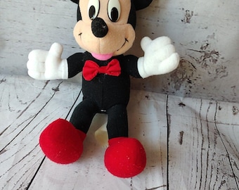 Vintage Mickey Mouse Stuffed Animal Plush With Red Bow Tie9 Inches READ