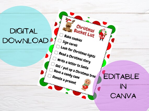 Christmas bucket list printable and editable Holiday list | Etsy