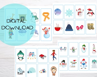 Winter printable memory game, classroom activity, preschool game, kindergarten game