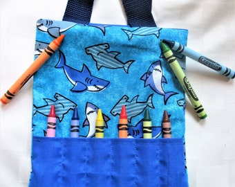 Shark mini crayon bag, party favors, goody bags, travel activity bag