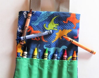 Blue dinosaur mini crayon bag, party favor bag, goody bag