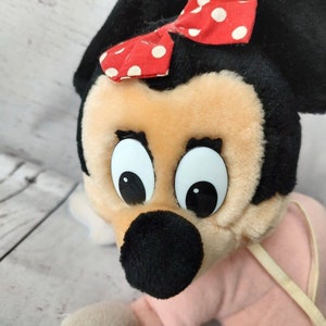 Vintage Pink Baby Minnie Mouse Crawling Plush Stuffed Animal With Bib READ image 2
