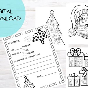 Carta de Papá Noel imprimible, hojas de actividades de cuenta regresiva navideña, hojas navideñas imprimibles