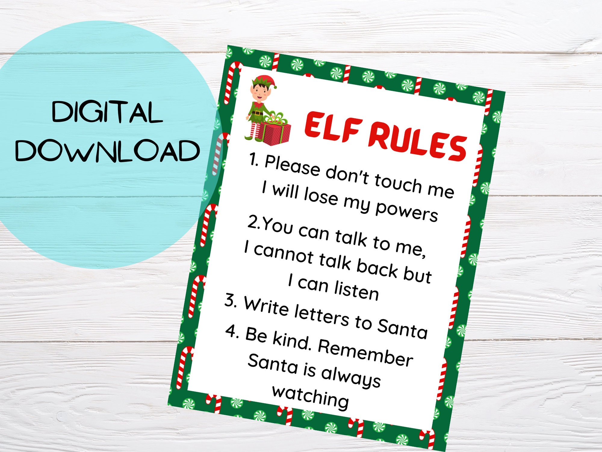 Elf rules printables, downloadable christmas rules