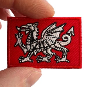 Mini White Dragon Flag Patch Iron Sew On Small UK England Wales Embroidery Badge