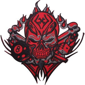 Skull Dice 8 Ball Cross Embroidered Iron On Patch Sew On Patch Motorcycle Jacket Badge