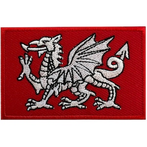 Vit drake flagga tygmärke stryk-sy-på walesiska Storbritannien England Wales väska broderad märke